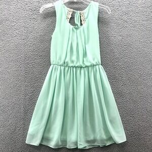 I.N. Women's Sleeveless Party Dress Sheer Gathered Skirt Green Size S